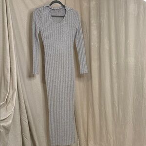 Elegant Gray Ribbed Knit Dress